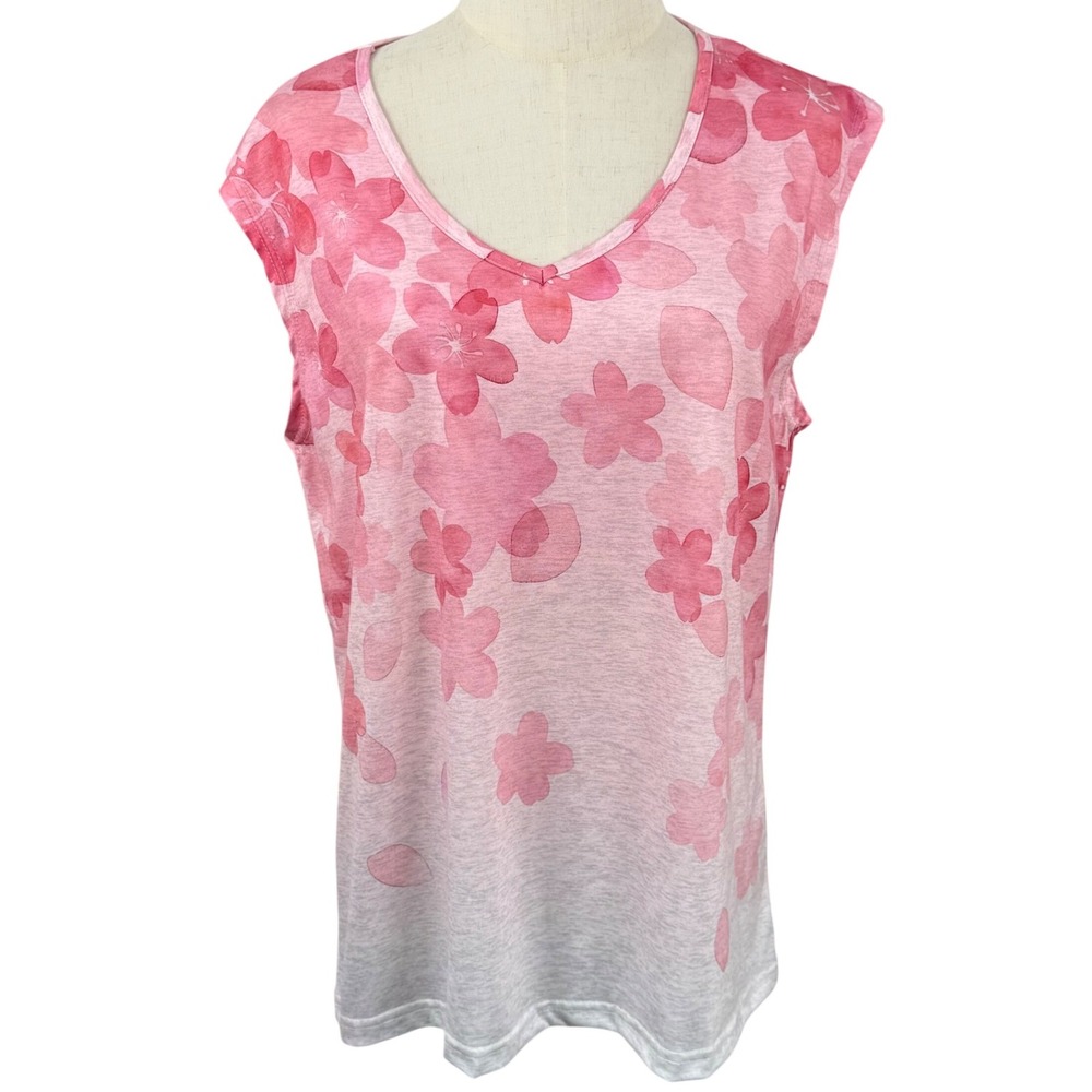 Noracora XL Sleeveless Top Pink Floral Cherry Blossom Ombre V Neck‎ Coquette GUC